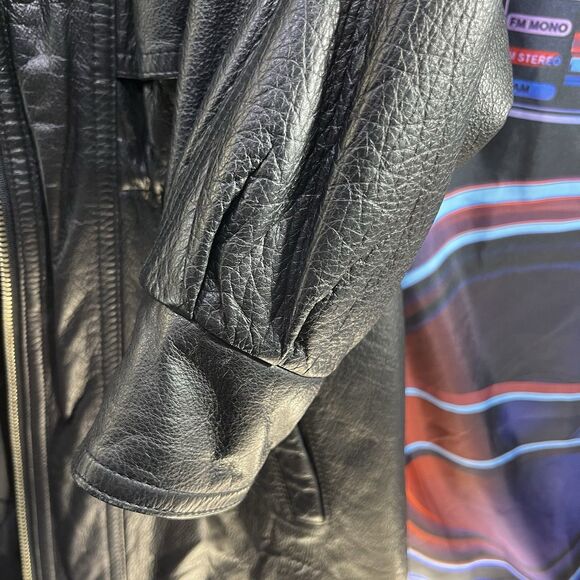 BLUELINE & COMPANY Vintage Black Leather Short Trench Jacket Hooded Women Small - Picture 7 of 16